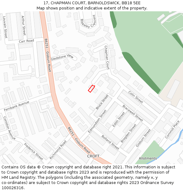 17, CHAPMAN COURT, BARNOLDSWICK, BB18 5EE: Location map and indicative extent of plot