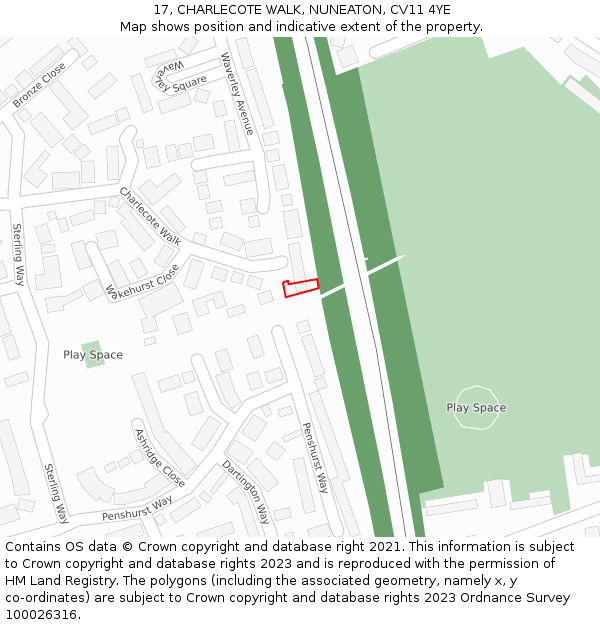 17, CHARLECOTE WALK, NUNEATON, CV11 4YE: Location map and indicative extent of plot