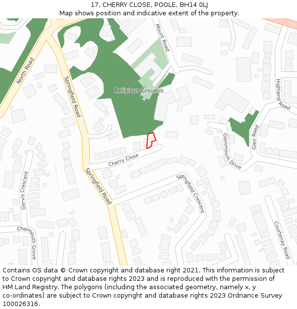 17, CHERRY CLOSE, POOLE, BH14 0LJ: Location map and indicative extent of plot