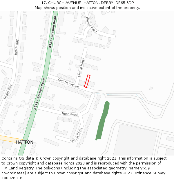 17, CHURCH AVENUE, HATTON, DERBY, DE65 5DP: Location map and indicative extent of plot