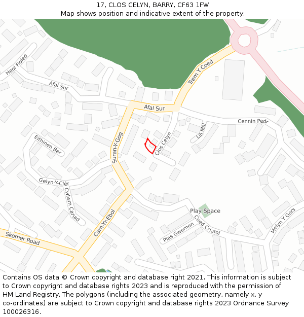 17, CLOS CELYN, BARRY, CF63 1FW: Location map and indicative extent of plot