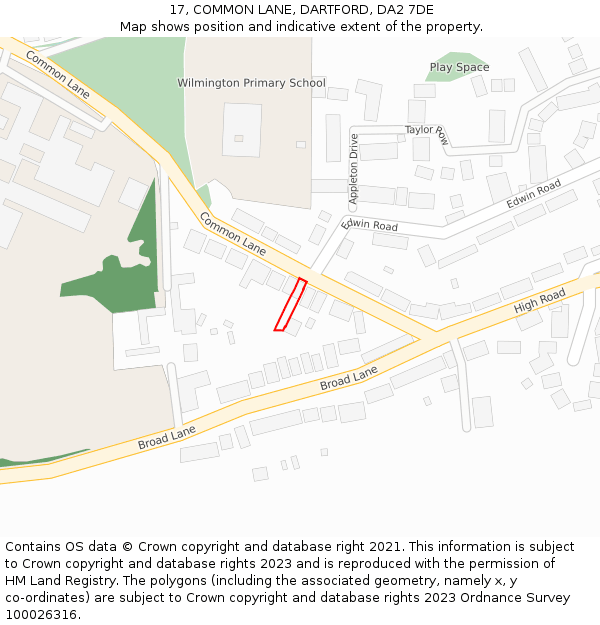 17, COMMON LANE, DARTFORD, DA2 7DE: Location map and indicative extent of plot