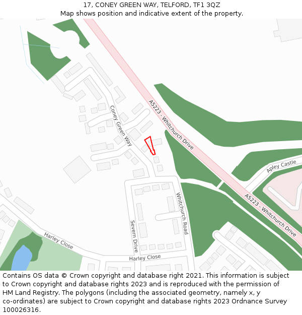 17, CONEY GREEN WAY, TELFORD, TF1 3QZ: Location map and indicative extent of plot