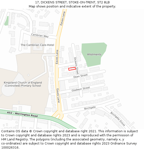 17, DICKENS STREET, STOKE-ON-TRENT, ST2 8LB: Location map and indicative extent of plot