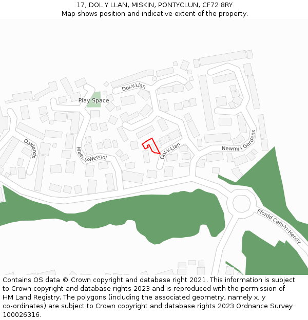 17, DOL Y LLAN, MISKIN, PONTYCLUN, CF72 8RY: Location map and indicative extent of plot