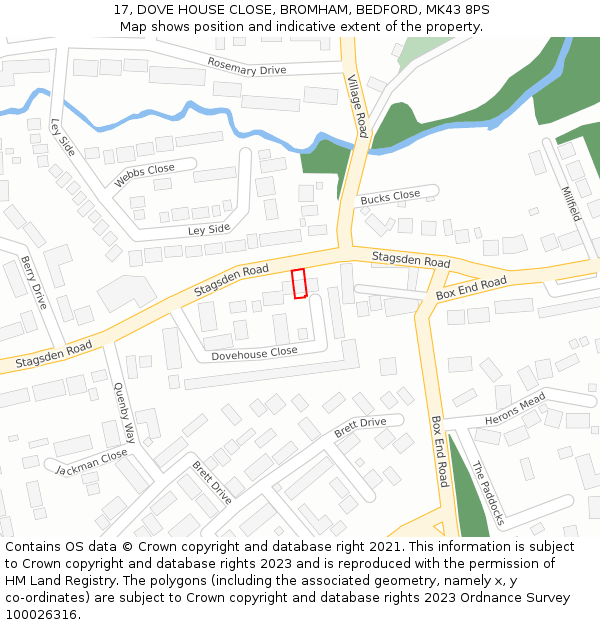 17, DOVE HOUSE CLOSE, BROMHAM, BEDFORD, MK43 8PS: Location map and indicative extent of plot