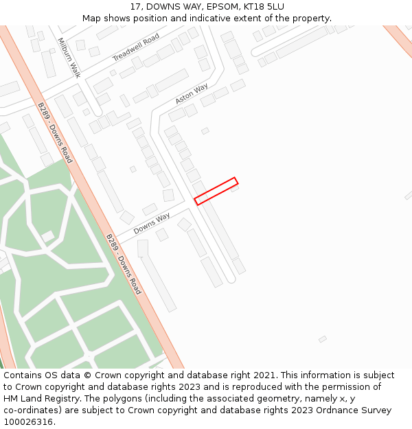 17, DOWNS WAY, EPSOM, KT18 5LU: Location map and indicative extent of plot