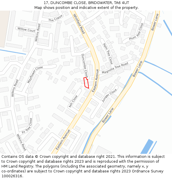 17, DUNCOMBE CLOSE, BRIDGWATER, TA6 4UT: Location map and indicative extent of plot