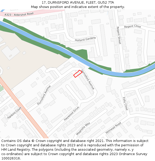 17, DURNSFORD AVENUE, FLEET, GU52 7TA: Location map and indicative extent of plot