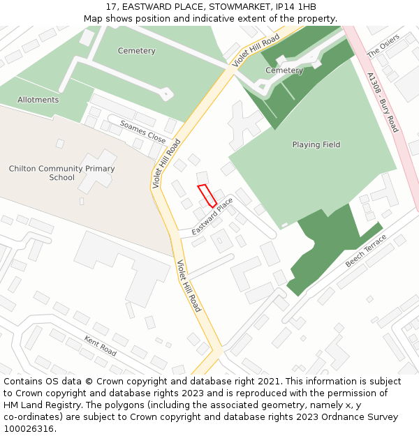 17, EASTWARD PLACE, STOWMARKET, IP14 1HB: Location map and indicative extent of plot