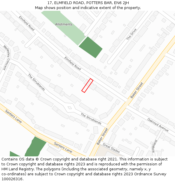 17, ELMFIELD ROAD, POTTERS BAR, EN6 2JH: Location map and indicative extent of plot