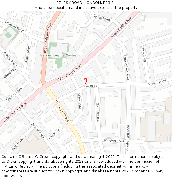 17, ESK ROAD, LONDON, E13 8LJ: Location map and indicative extent of plot