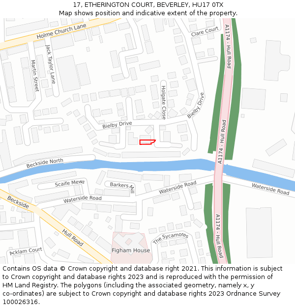 17, ETHERINGTON COURT, BEVERLEY, HU17 0TX: Location map and indicative extent of plot