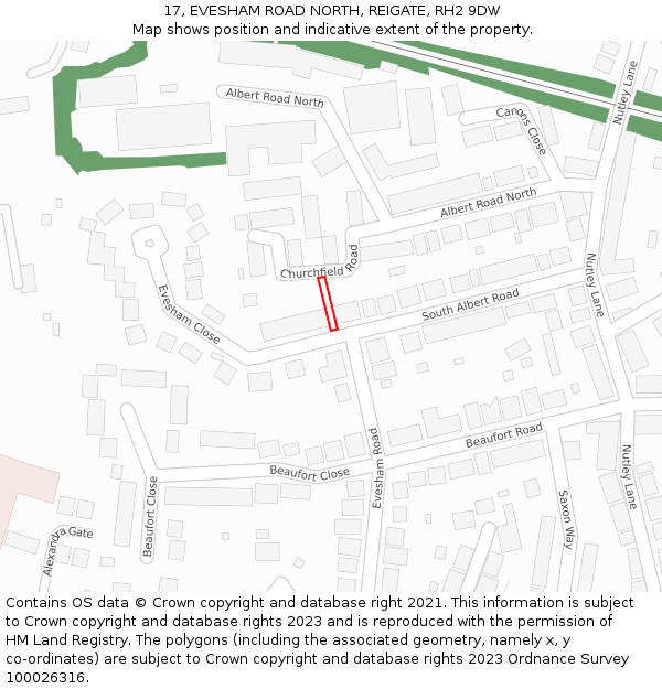 17, EVESHAM ROAD NORTH, REIGATE, RH2 9DW: Location map and indicative extent of plot