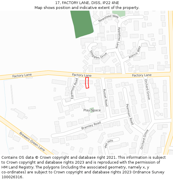 17, FACTORY LANE, DISS, IP22 4NE: Location map and indicative extent of plot