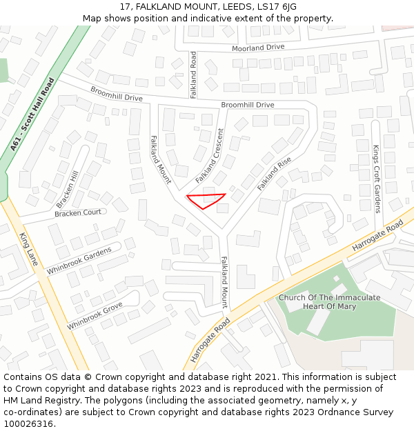 17, FALKLAND MOUNT, LEEDS, LS17 6JG: Location map and indicative extent of plot