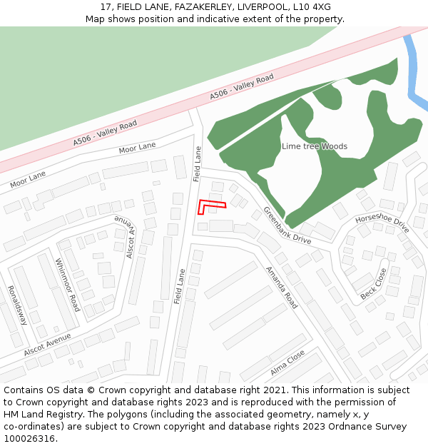17, FIELD LANE, FAZAKERLEY, LIVERPOOL, L10 4XG: Location map and indicative extent of plot
