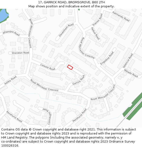 17, GARRICK ROAD, BROMSGROVE, B60 2TH: Location map and indicative extent of plot