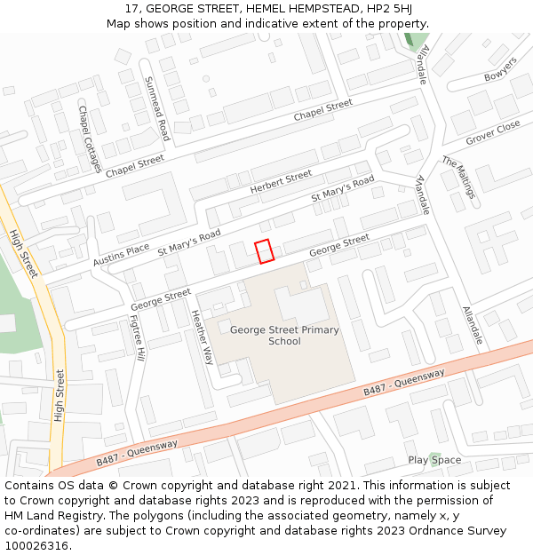 17, GEORGE STREET, HEMEL HEMPSTEAD, HP2 5HJ: Location map and indicative extent of plot