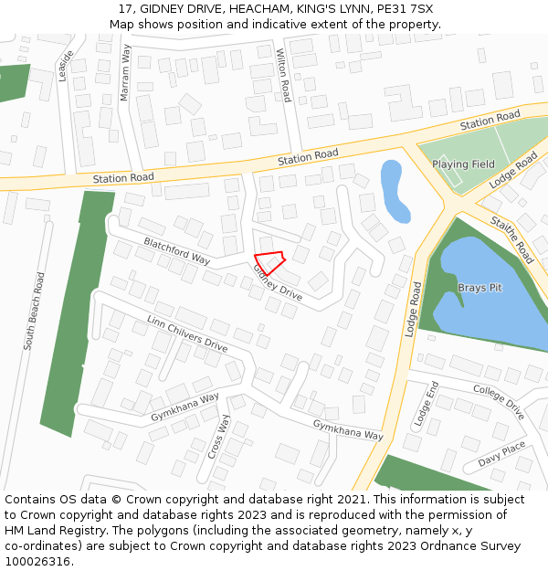 17, GIDNEY DRIVE, HEACHAM, KING'S LYNN, PE31 7SX: Location map and indicative extent of plot