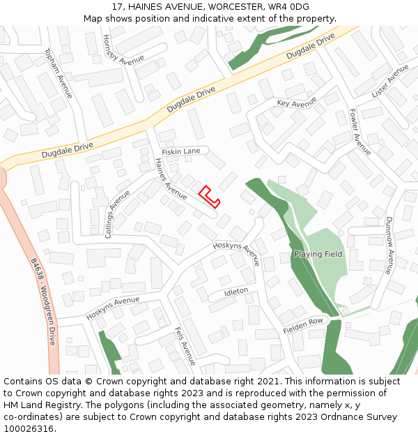 17, HAINES AVENUE, WORCESTER, WR4 0DG: Location map and indicative extent of plot