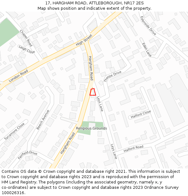 17, HARGHAM ROAD, ATTLEBOROUGH, NR17 2ES: Location map and indicative extent of plot