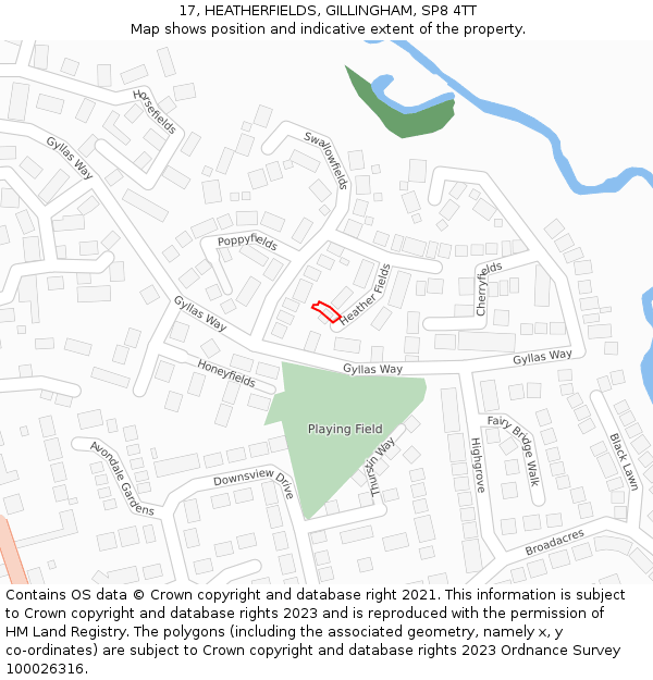 17, HEATHERFIELDS, GILLINGHAM, SP8 4TT: Location map and indicative extent of plot