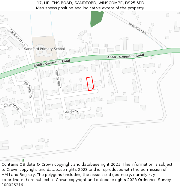 17, HELENS ROAD, SANDFORD, WINSCOMBE, BS25 5PD: Location map and indicative extent of plot