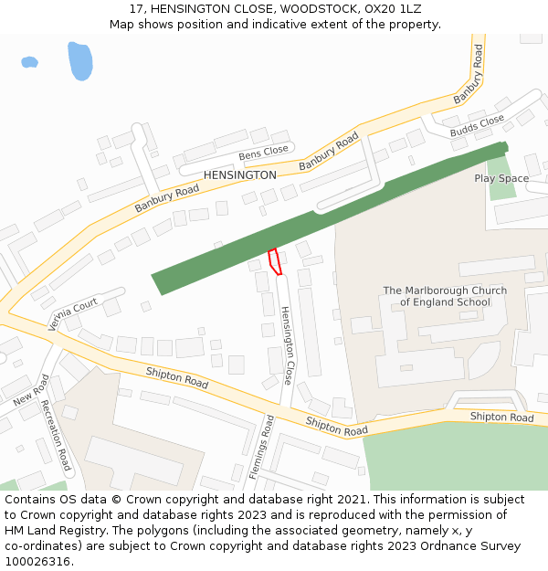 17, HENSINGTON CLOSE, WOODSTOCK, OX20 1LZ: Location map and indicative extent of plot