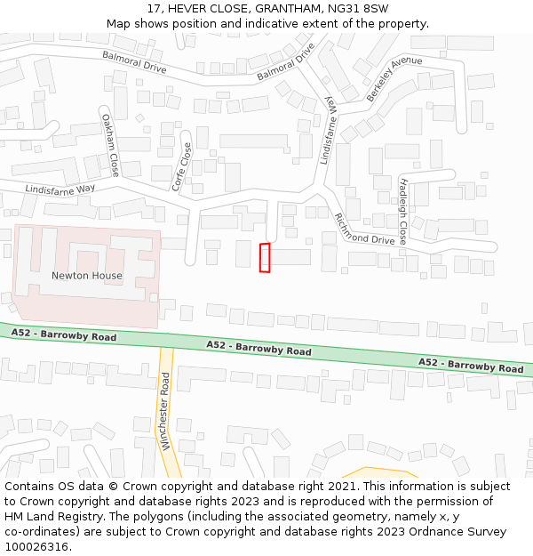 17, HEVER CLOSE, GRANTHAM, NG31 8SW: Location map and indicative extent of plot