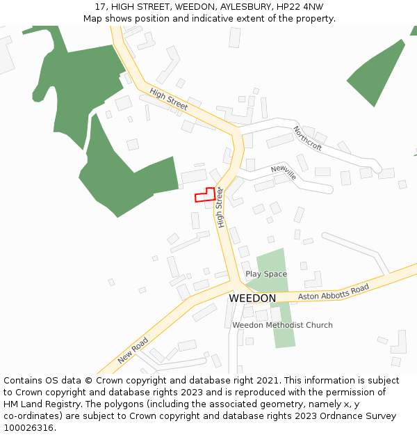 17, HIGH STREET, WEEDON, AYLESBURY, HP22 4NW: Location map and indicative extent of plot