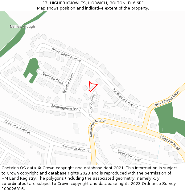 17, HIGHER KNOWLES, HORWICH, BOLTON, BL6 6PF: Location map and indicative extent of plot