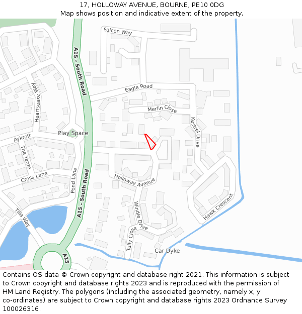 17, HOLLOWAY AVENUE, BOURNE, PE10 0DG: Location map and indicative extent of plot