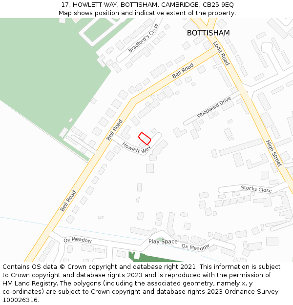 17, HOWLETT WAY, BOTTISHAM, CAMBRIDGE, CB25 9EQ: Location map and indicative extent of plot