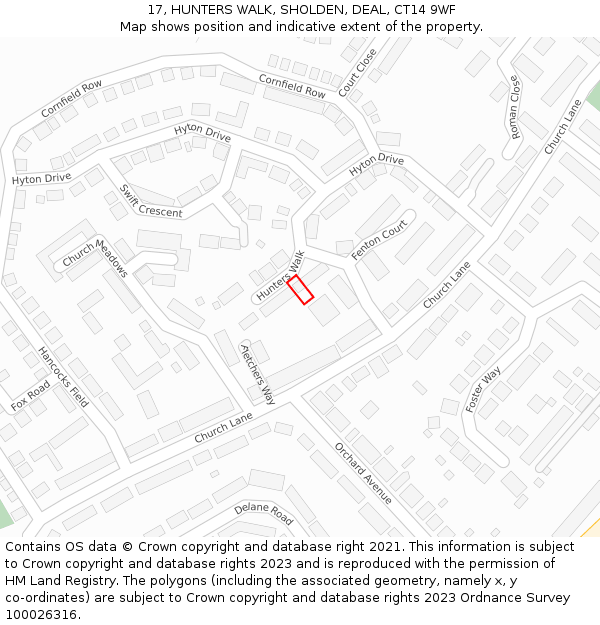 17, HUNTERS WALK, SHOLDEN, DEAL, CT14 9WF: Location map and indicative extent of plot