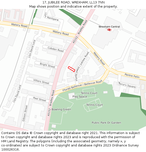 17, JUBILEE ROAD, WREXHAM, LL13 7NN: Location map and indicative extent of plot