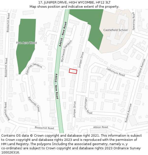 17, JUNIPER DRIVE, HIGH WYCOMBE, HP12 3LT: Location map and indicative extent of plot