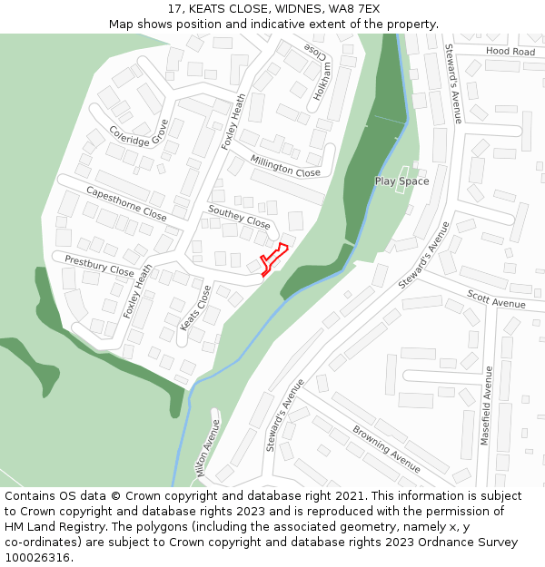 17, KEATS CLOSE, WIDNES, WA8 7EX: Location map and indicative extent of plot