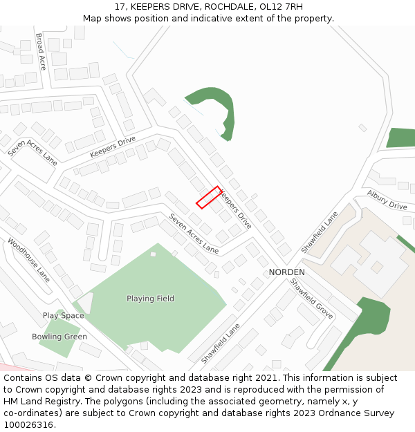 17, KEEPERS DRIVE, ROCHDALE, OL12 7RH: Location map and indicative extent of plot