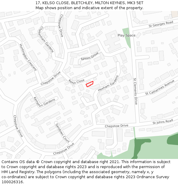 17, KELSO CLOSE, BLETCHLEY, MILTON KEYNES, MK3 5ET: Location map and indicative extent of plot