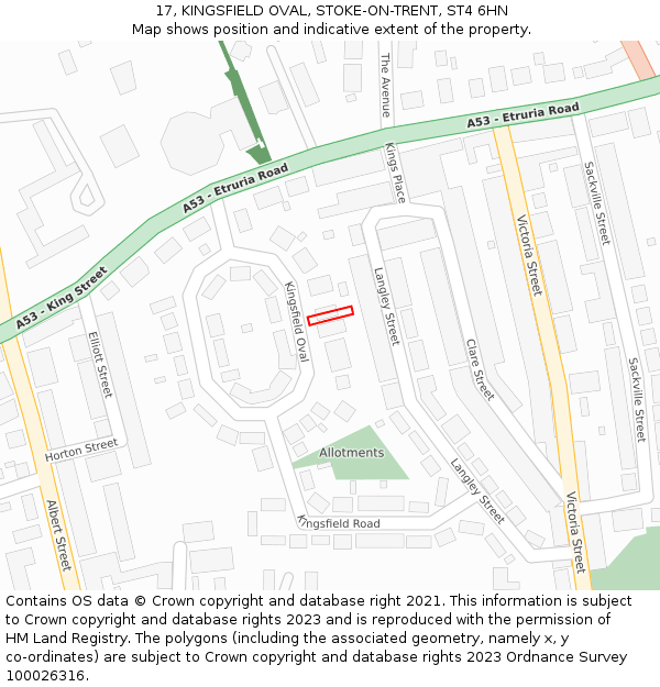 17, KINGSFIELD OVAL, STOKE-ON-TRENT, ST4 6HN: Location map and indicative extent of plot