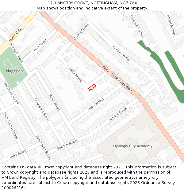 17, LANGTRY GROVE, NOTTINGHAM, NG7 7AX: Location map and indicative extent of plot