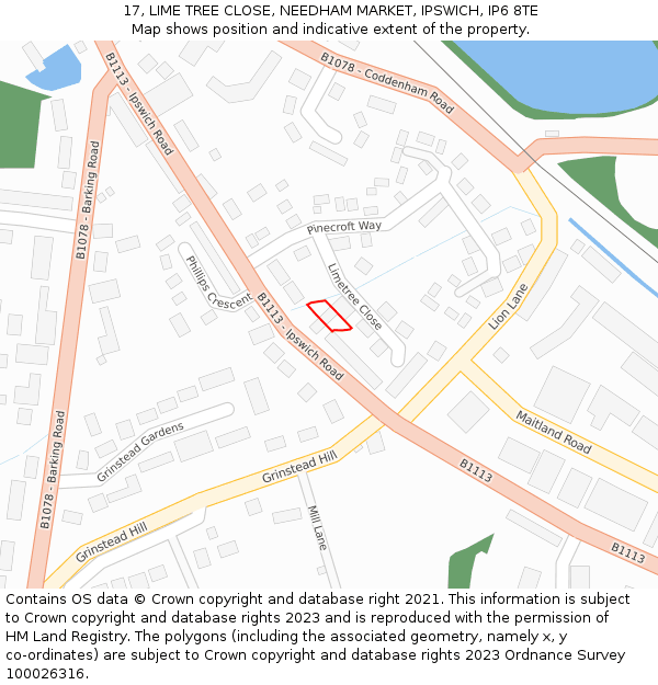 17, LIME TREE CLOSE, NEEDHAM MARKET, IPSWICH, IP6 8TE: Location map and indicative extent of plot