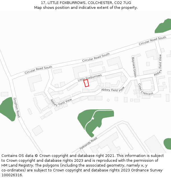 17, LITTLE FOXBURROWS, COLCHESTER, CO2 7UG: Location map and indicative extent of plot