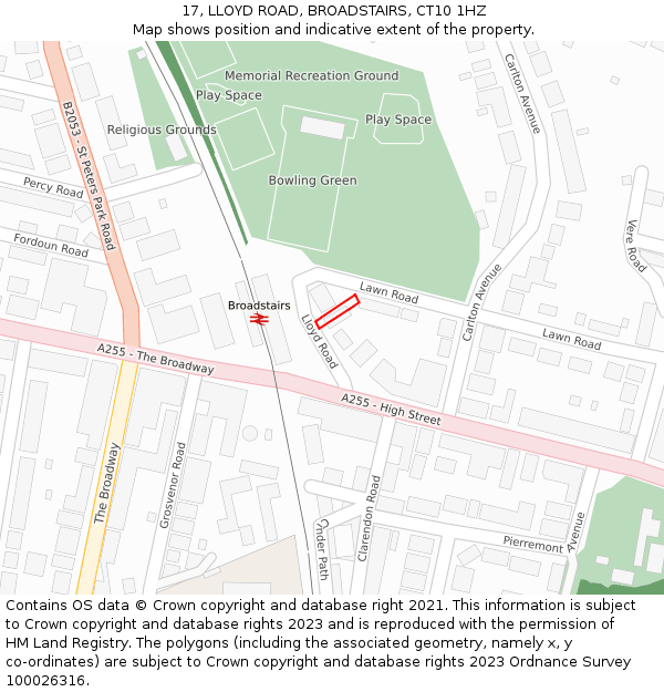 17, LLOYD ROAD, BROADSTAIRS, CT10 1HZ: Location map and indicative extent of plot