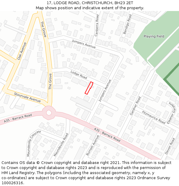 17, LODGE ROAD, CHRISTCHURCH, BH23 2ET: Location map and indicative extent of plot