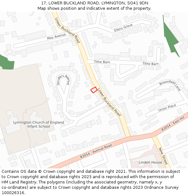 17, LOWER BUCKLAND ROAD, LYMINGTON, SO41 9DN: Location map and indicative extent of plot