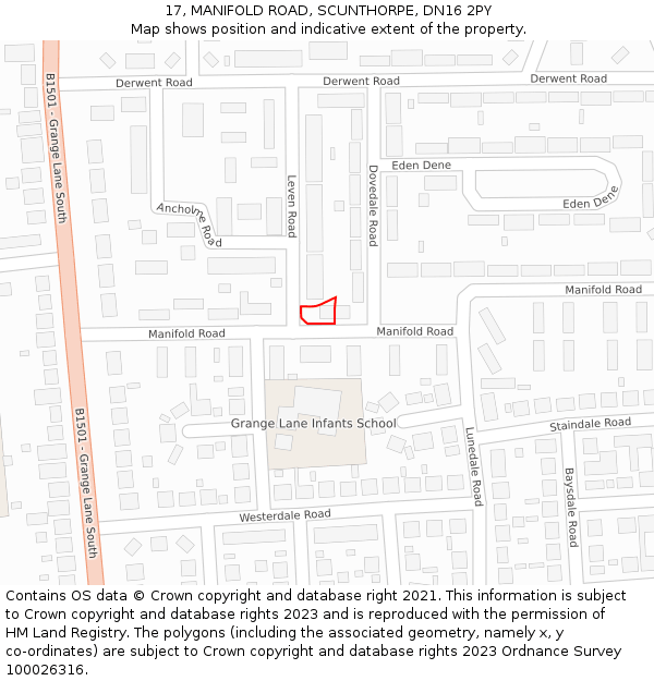 17, MANIFOLD ROAD, SCUNTHORPE, DN16 2PY: Location map and indicative extent of plot