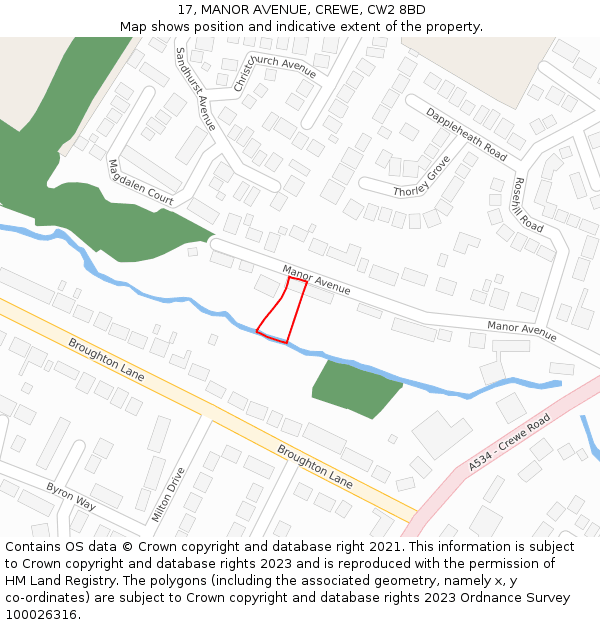 17, MANOR AVENUE, CREWE, CW2 8BD: Location map and indicative extent of plot