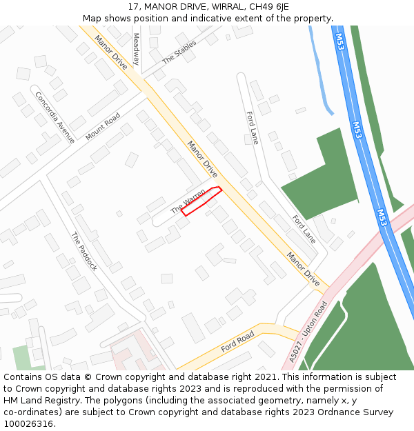 17, MANOR DRIVE, WIRRAL, CH49 6JE: Location map and indicative extent of plot